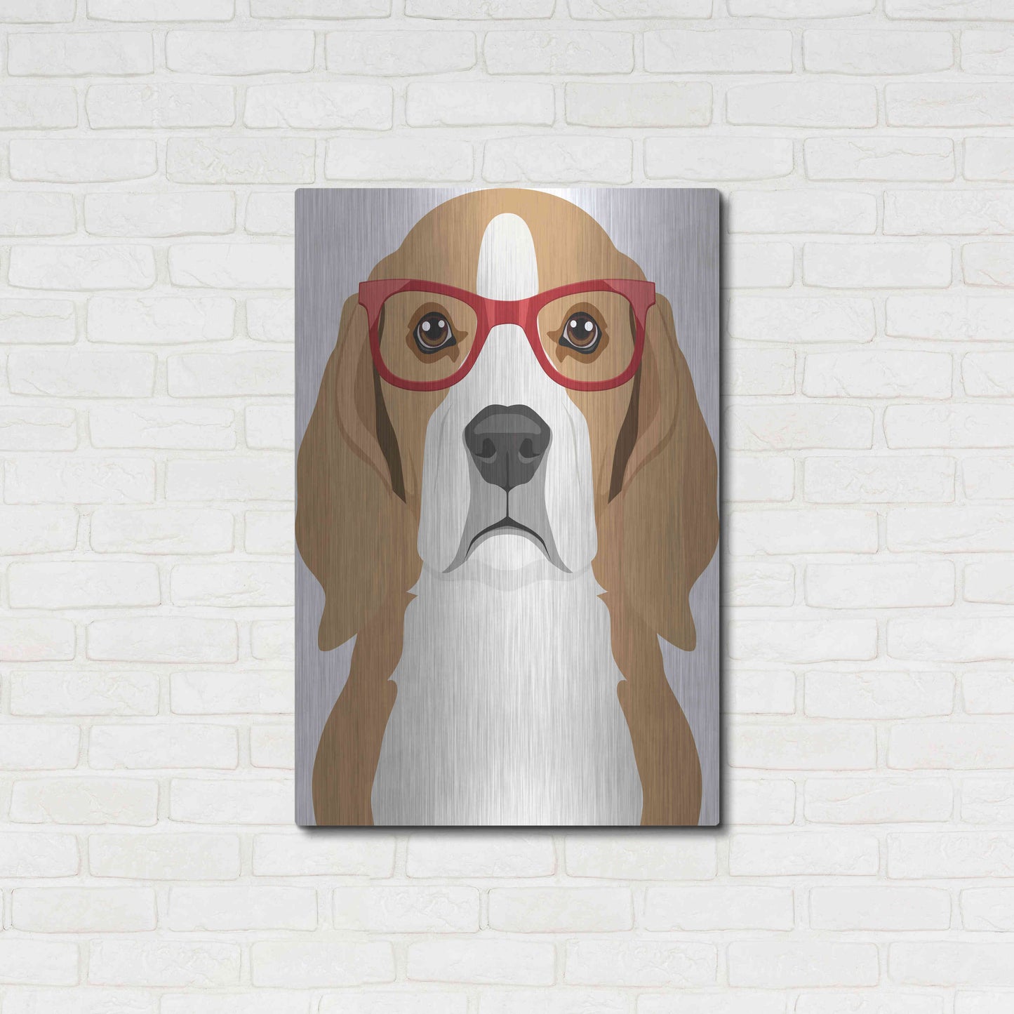 Luxe Metal Art 'Beagle Wearing Hipster Glasses' by Furbaby Affiliates, Metal Wall Art,24x36