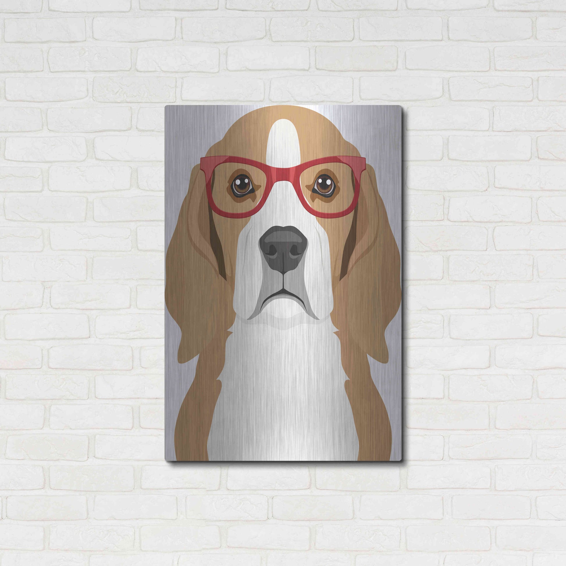 Luxe Metal Art 'Beagle Wearing Hipster Glasses' by Furbaby Affiliates, Metal Wall Art,24x36