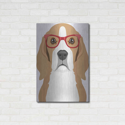 Luxe Metal Art 'Beagle Wearing Hipster Glasses' by Furbaby Affiliates, Metal Wall Art,24x36
