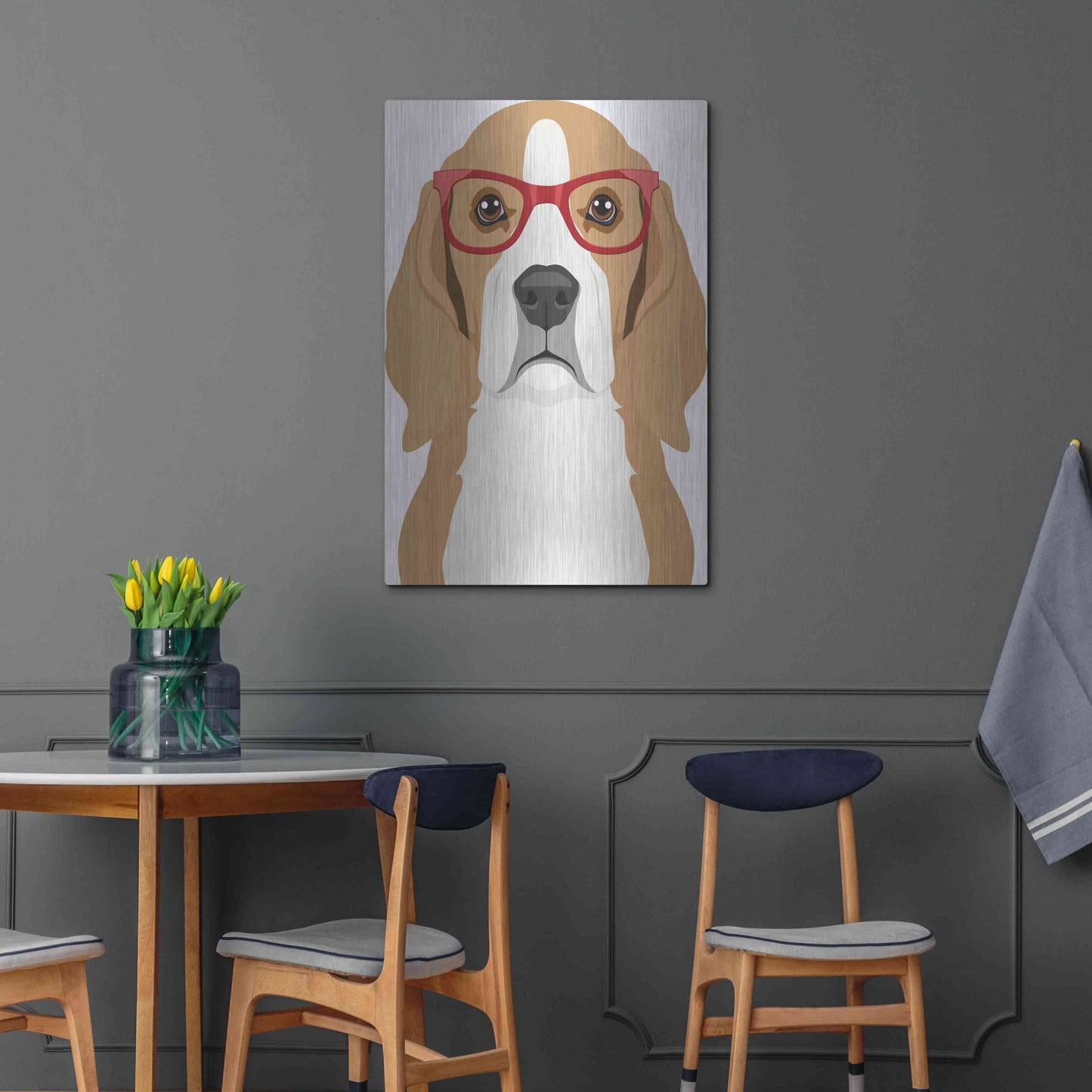 Luxe Metal Art 'Beagle Wearing Hipster Glasses' by Furbaby Affiliates, Metal Wall Art,24x36
