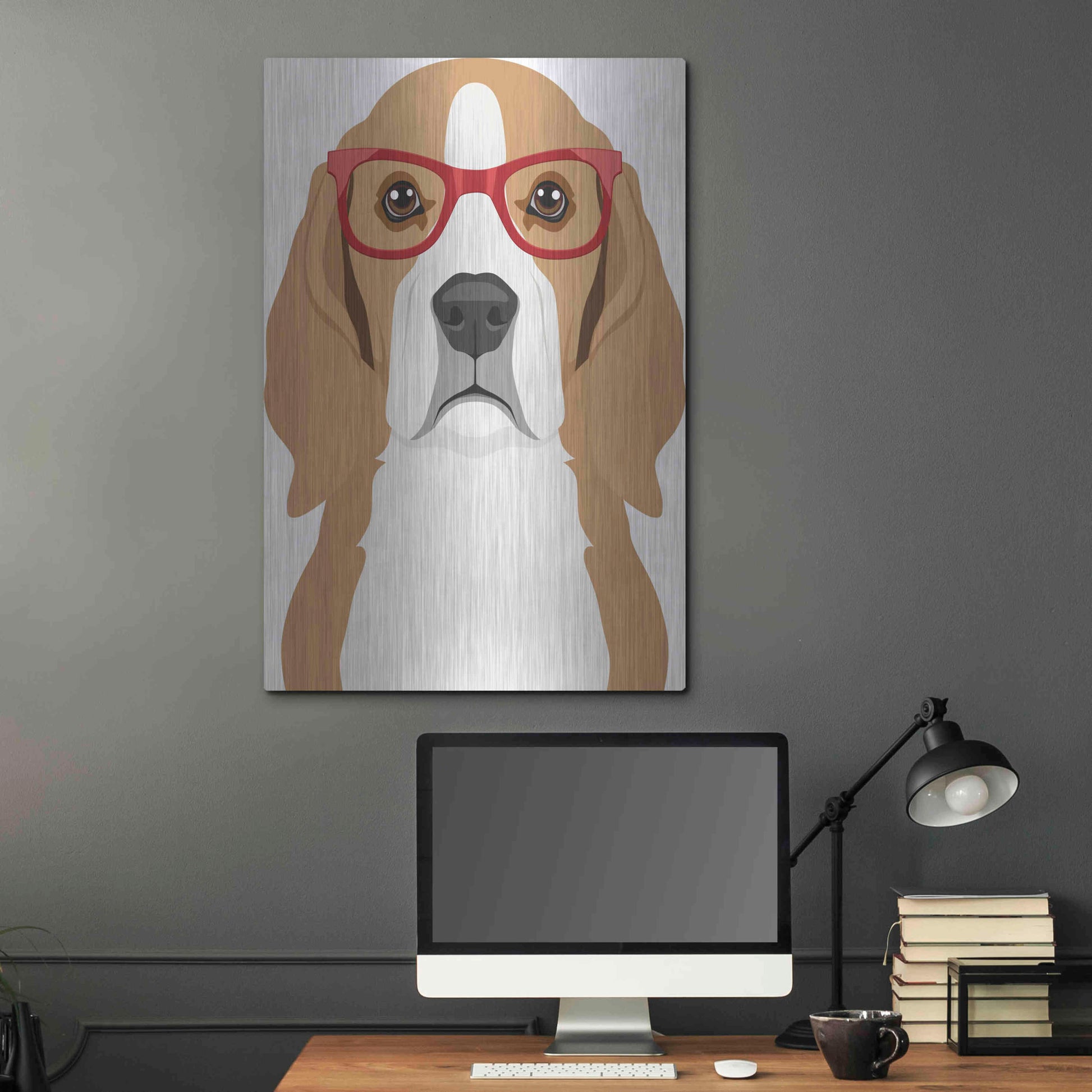 Luxe Metal Art 'Beagle Wearing Hipster Glasses' by Furbaby Affiliates, Metal Wall Art,24x36