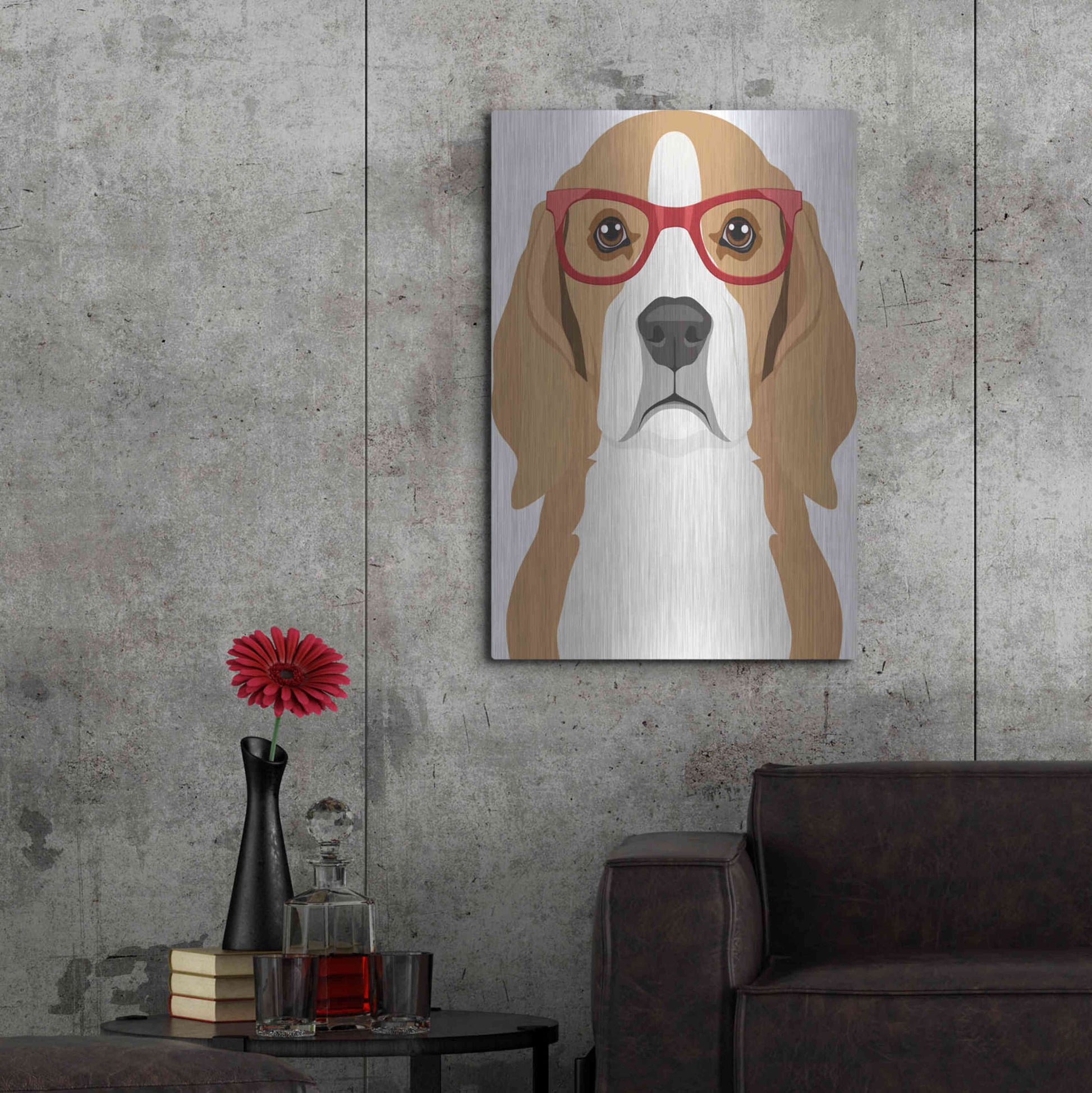 Luxe Metal Art 'Beagle Wearing Hipster Glasses' by Furbaby Affiliates, Metal Wall Art,24x36