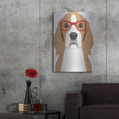 Luxe Metal Art 'Beagle Wearing Hipster Glasses' by Furbaby Affiliates, Metal Wall Art,24x36