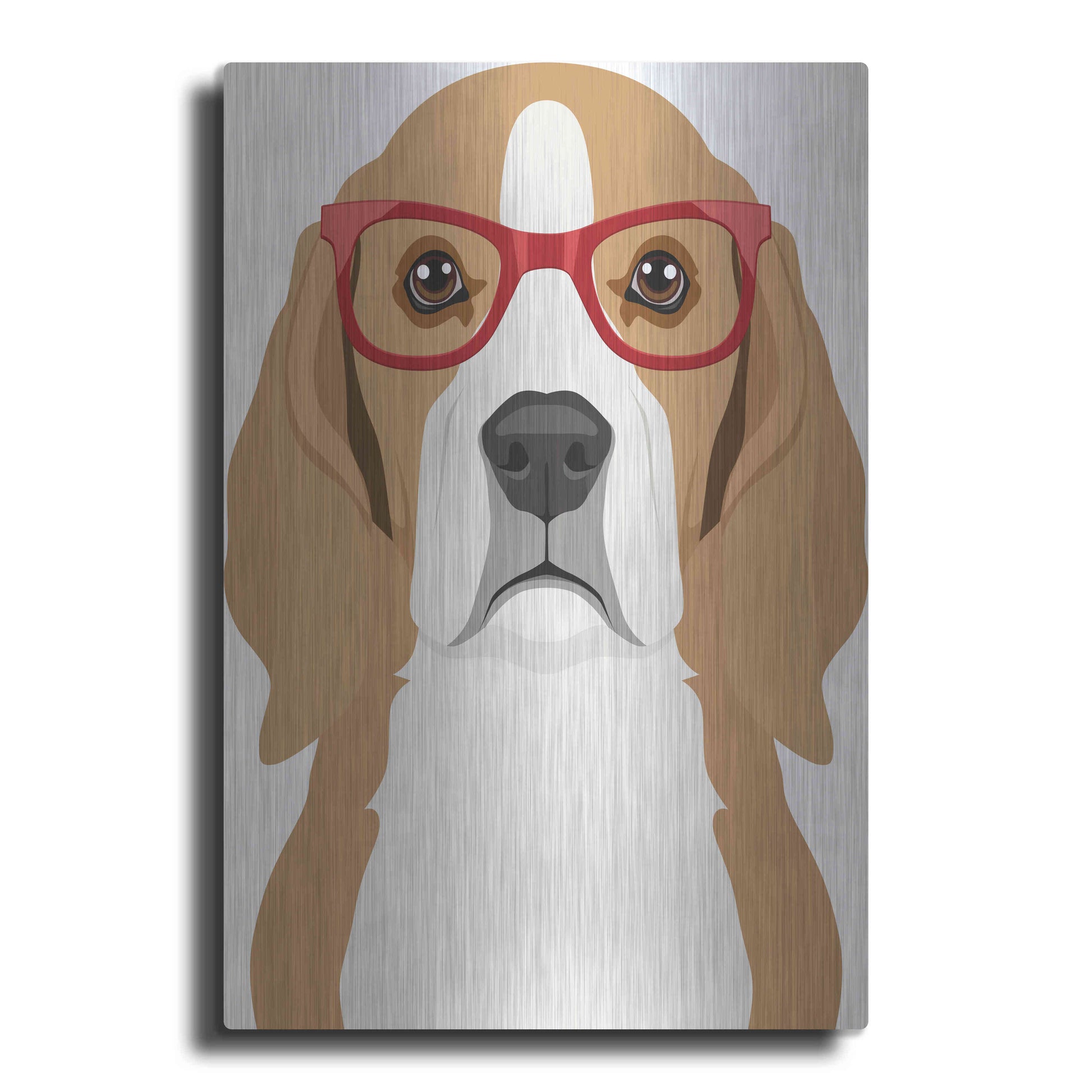 Luxe Metal Art 'Beagle Wearing Hipster Glasses' by Furbaby Affiliates, Metal Wall Art