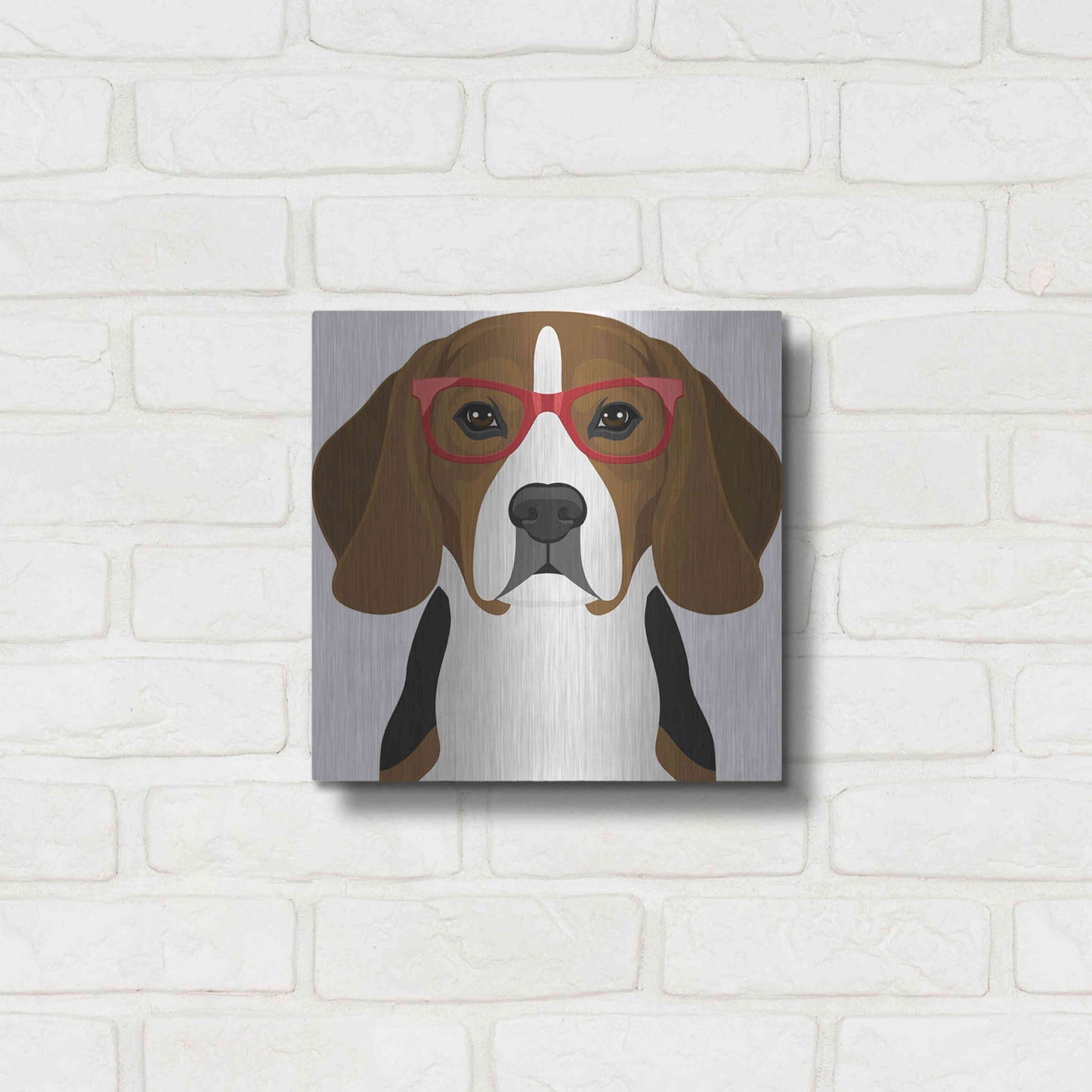 Luxe Metal Art 'Beagle Wearing Hipster Glasses 2' by Olga and Alexey Drozdov, Metal Wall Art,12x12