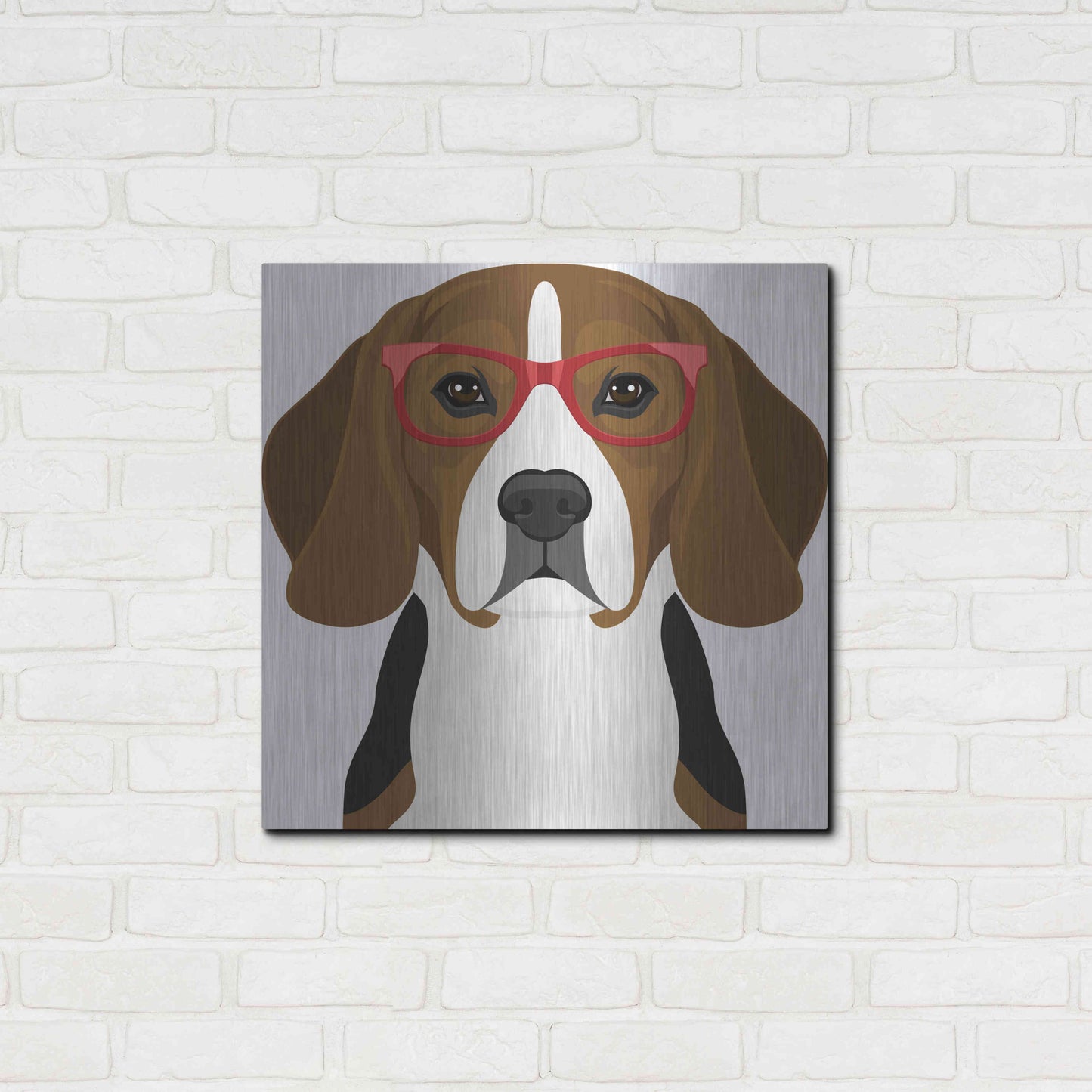 Luxe Metal Art 'Beagle Wearing Hipster Glasses 2' by Olga and Alexey Drozdov, Metal Wall Art,24x24