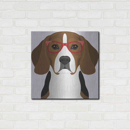Luxe Metal Art 'Beagle Wearing Hipster Glasses 2' by Olga and Alexey Drozdov, Metal Wall Art,24x24