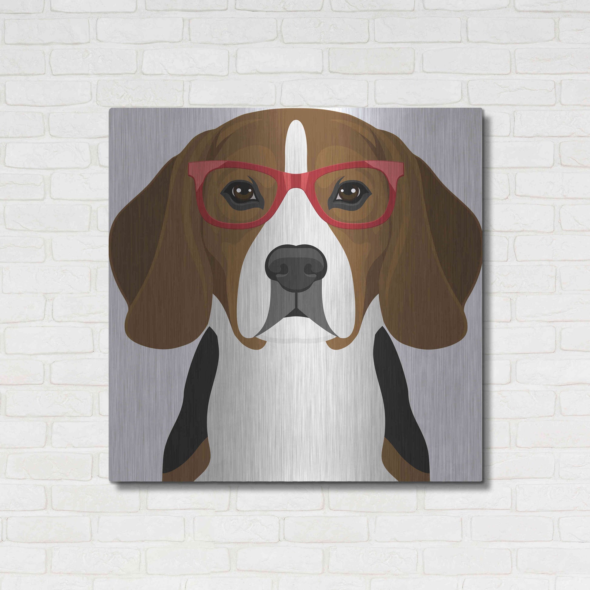 Luxe Metal Art 'Beagle Wearing Hipster Glasses 2' by Olga and Alexey Drozdov, Metal Wall Art,36x36
