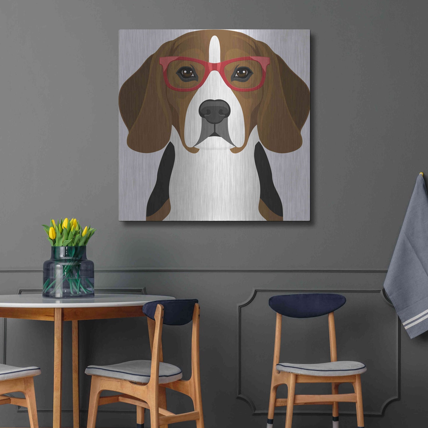 Luxe Metal Art 'Beagle Wearing Hipster Glasses 2' by Olga and Alexey Drozdov, Metal Wall Art,36x36