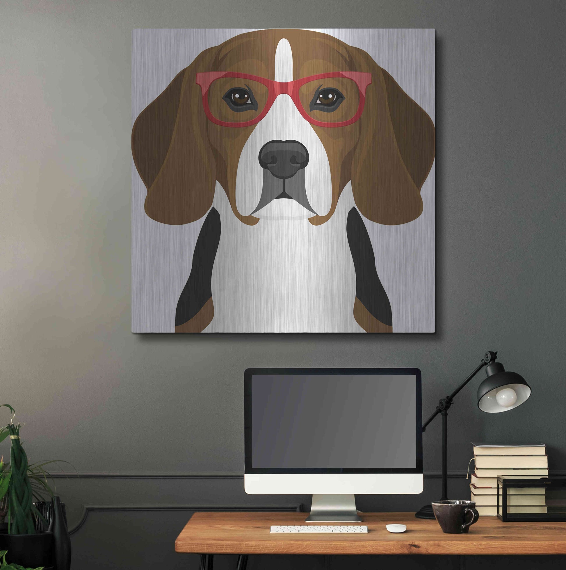 Luxe Metal Art 'Beagle Wearing Hipster Glasses 2' by Olga and Alexey Drozdov, Metal Wall Art,36x36
