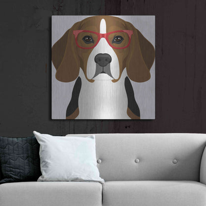 Luxe Metal Art 'Beagle Wearing Hipster Glasses 2' by Olga and Alexey Drozdov, Metal Wall Art,36x36