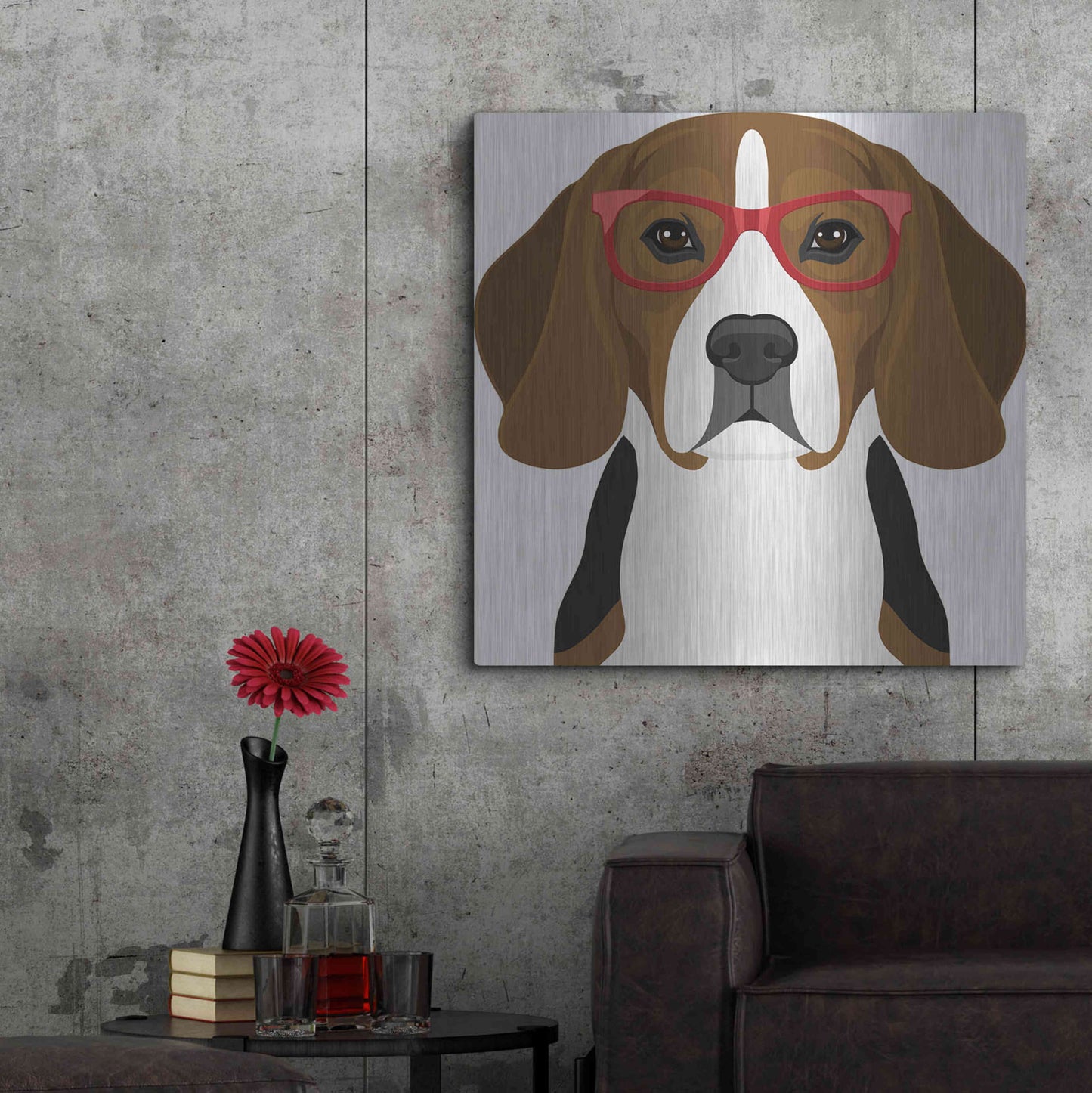 Luxe Metal Art 'Beagle Wearing Hipster Glasses 2' by Olga and Alexey Drozdov, Metal Wall Art,36x36
