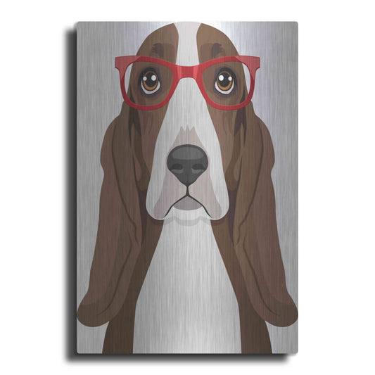 Luxe Metal Art 'Basset Hound Wearing Hipster Glasses' by Olga and Alexey Drozdov, Metal Wall Art