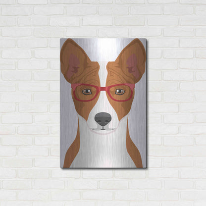 Luxe Metal Art 'Basenji Wearing Hipster Glasses' by Olga and Alexey Drozdov, Metal Wall Art,24x36