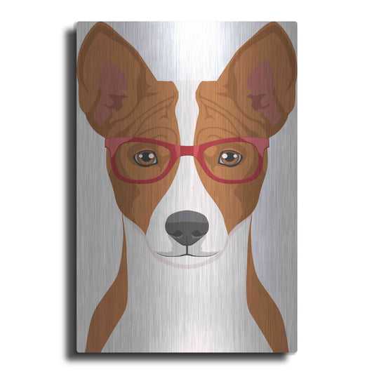 Luxe Metal Art 'Basenji Wearing Hipster Glasses' by Olga and Alexey Drozdov, Metal Wall Art