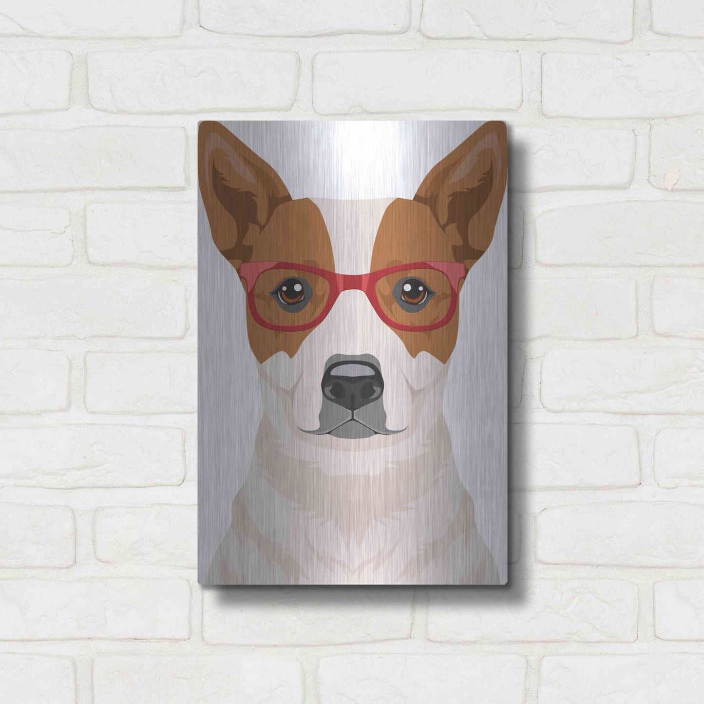 Luxe Metal Art 'Australian Cattle Dog Wearing Hipster Glasses' by Olga and Alexey Drozdov, Metal Wall Art,12x16