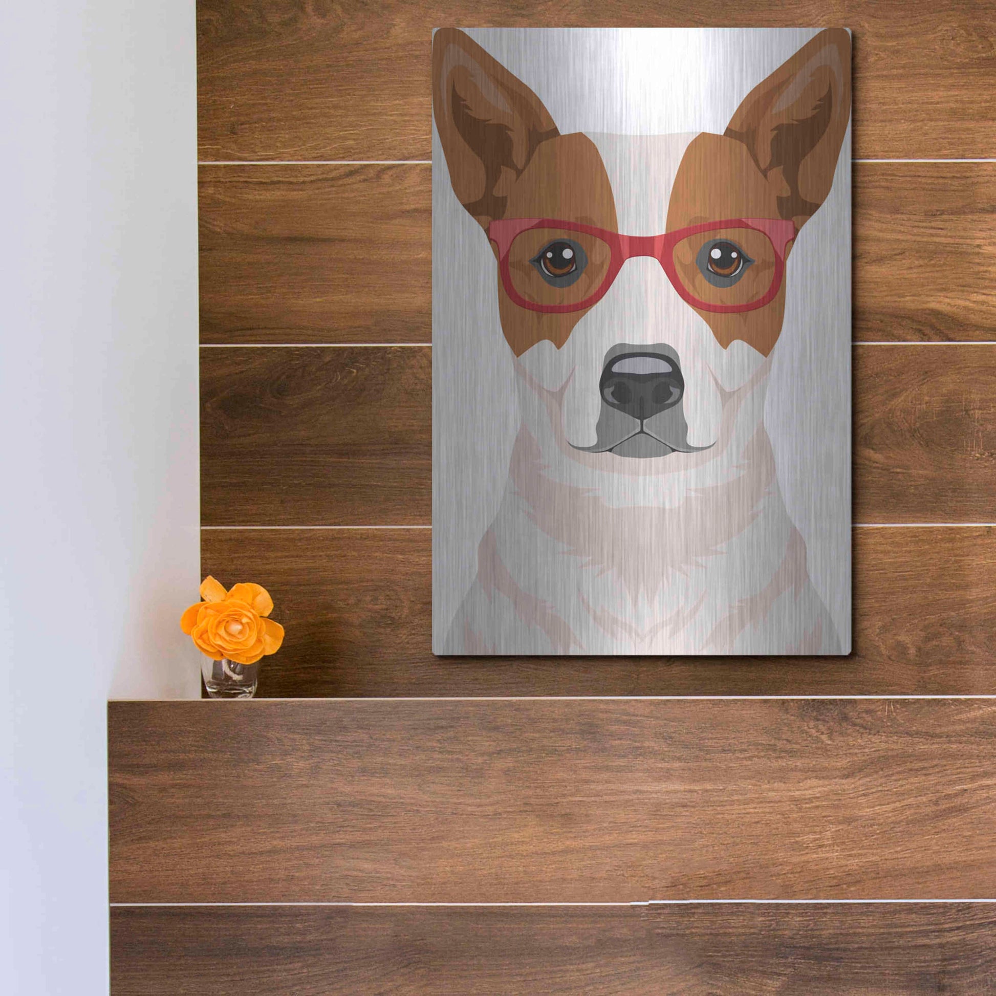 Luxe Metal Art 'Australian Cattle Dog Wearing Hipster Glasses' by Olga and Alexey Drozdov, Metal Wall Art,12x16