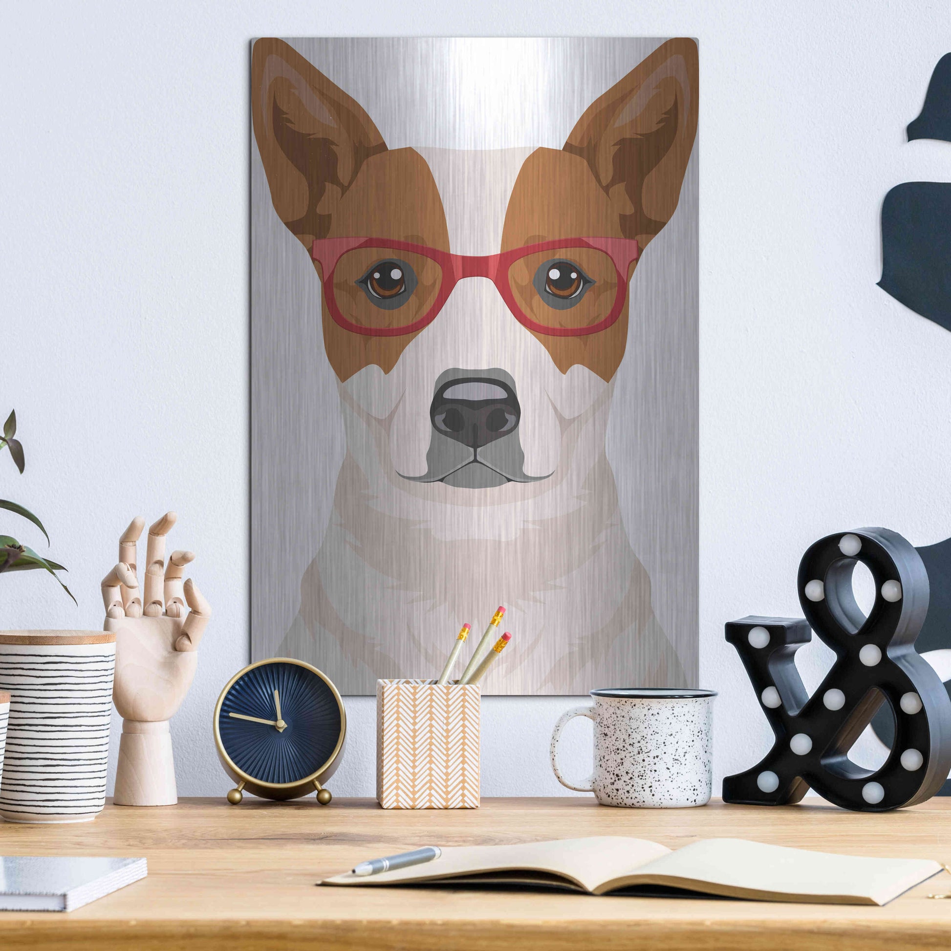 Luxe Metal Art 'Australian Cattle Dog Wearing Hipster Glasses' by Olga and Alexey Drozdov, Metal Wall Art,12x16