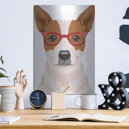Luxe Metal Art 'Australian Cattle Dog Wearing Hipster Glasses' by Olga and Alexey Drozdov, Metal Wall Art,12x16