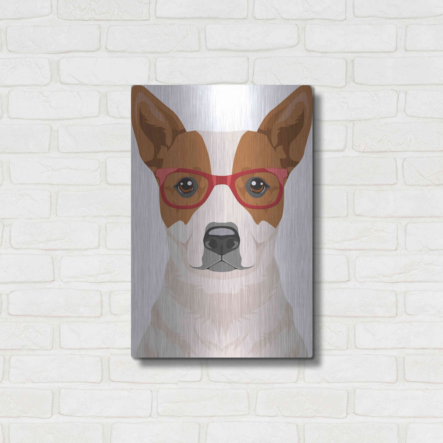 Luxe Metal Art 'Australian Cattle Dog Wearing Hipster Glasses' by Olga and Alexey Drozdov, Metal Wall Art,16x24