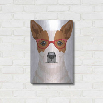 Luxe Metal Art 'Australian Cattle Dog Wearing Hipster Glasses' by Olga and Alexey Drozdov, Metal Wall Art,16x24