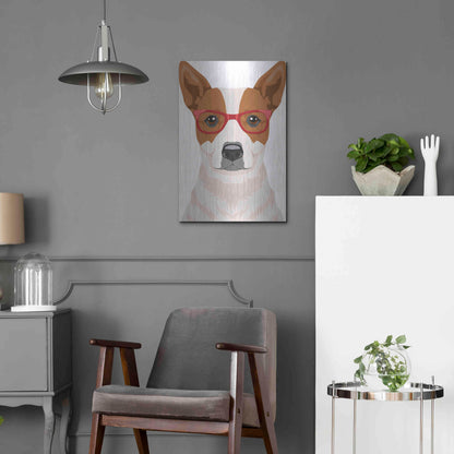 Luxe Metal Art 'Australian Cattle Dog Wearing Hipster Glasses' by Olga and Alexey Drozdov, Metal Wall Art,16x24