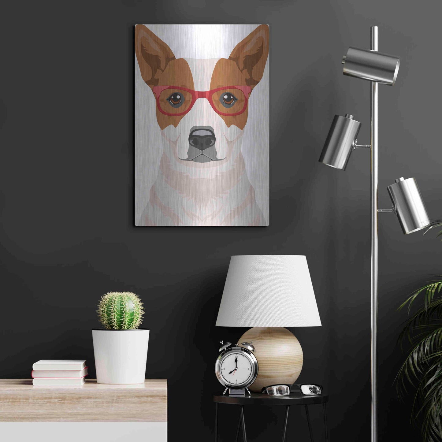 Luxe Metal Art 'Australian Cattle Dog Wearing Hipster Glasses' by Olga and Alexey Drozdov, Metal Wall Art,16x24