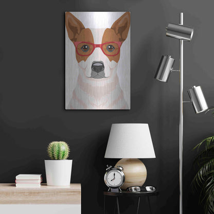 Luxe Metal Art 'Australian Cattle Dog Wearing Hipster Glasses' by Olga and Alexey Drozdov, Metal Wall Art,16x24