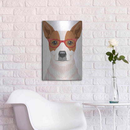 Luxe Metal Art 'Australian Cattle Dog Wearing Hipster Glasses' by Olga and Alexey Drozdov, Metal Wall Art,16x24