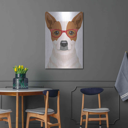 Luxe Metal Art 'Australian Cattle Dog Wearing Hipster Glasses' by Olga and Alexey Drozdov, Metal Wall Art,24x36