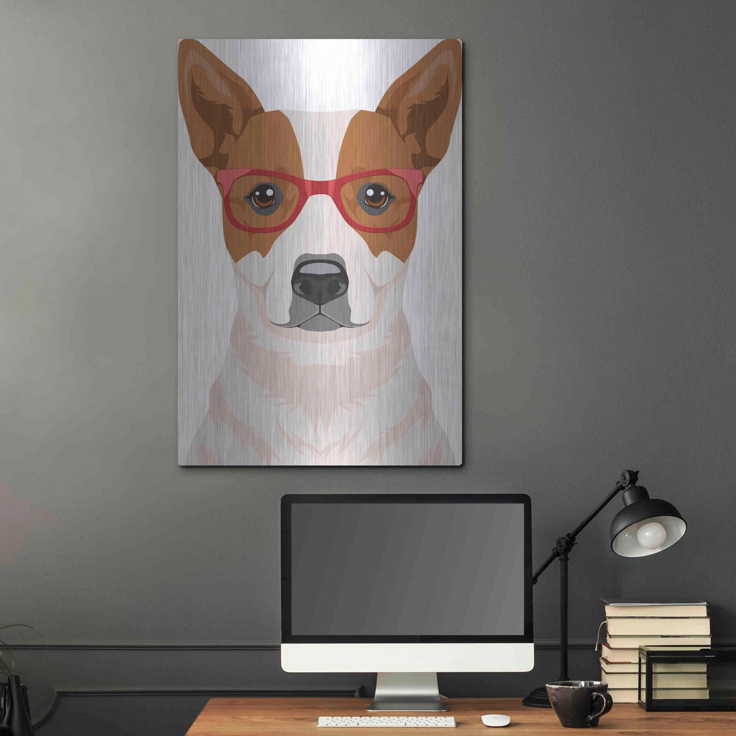 Luxe Metal Art 'Australian Cattle Dog Wearing Hipster Glasses' by Olga and Alexey Drozdov, Metal Wall Art,24x36