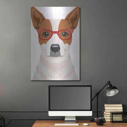 Luxe Metal Art 'Australian Cattle Dog Wearing Hipster Glasses' by Olga and Alexey Drozdov, Metal Wall Art,24x36