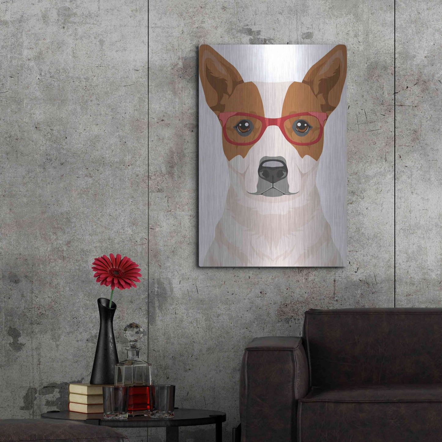 Luxe Metal Art 'Australian Cattle Dog Wearing Hipster Glasses' by Olga and Alexey Drozdov, Metal Wall Art,24x36