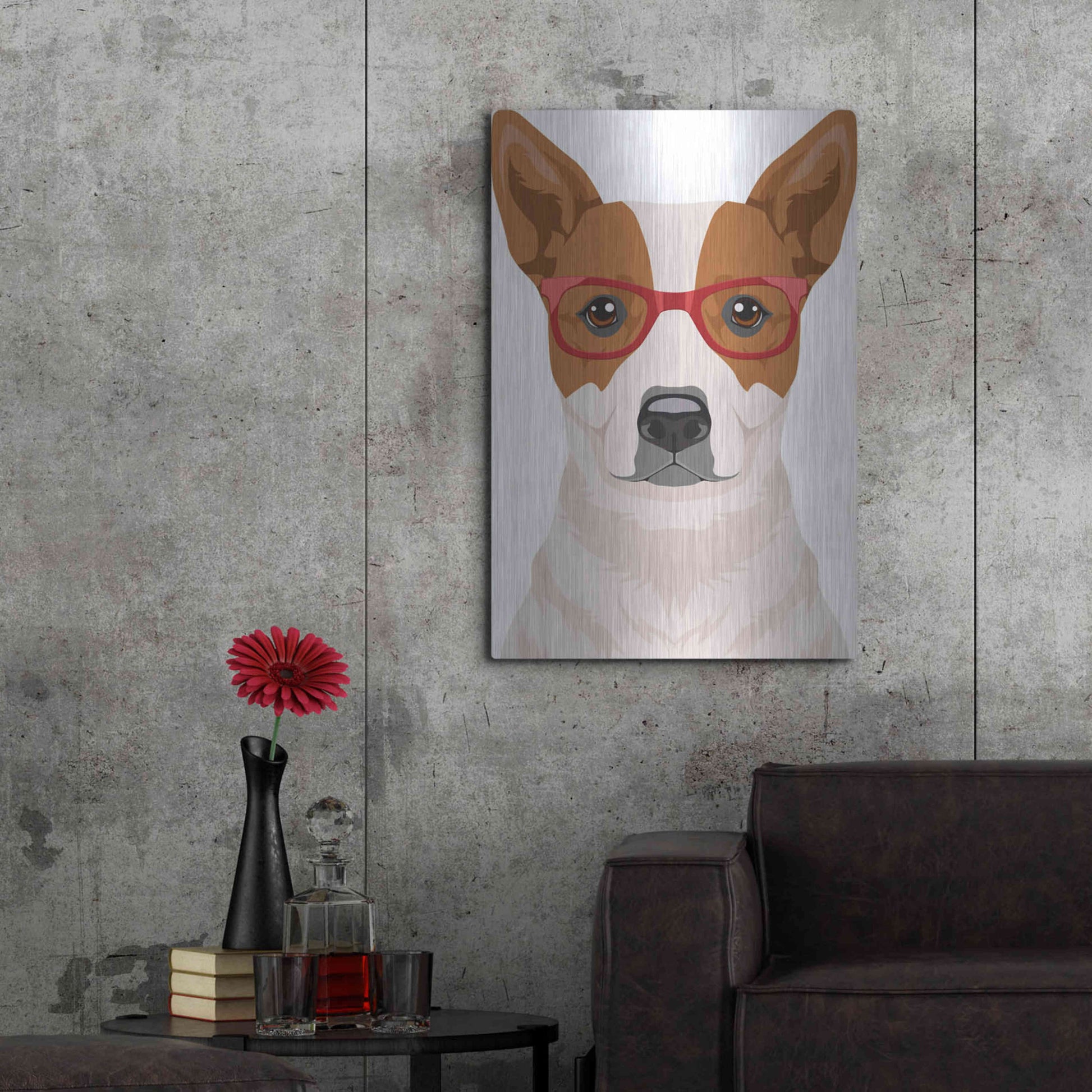 Luxe Metal Art 'Australian Cattle Dog Wearing Hipster Glasses' by Olga and Alexey Drozdov, Metal Wall Art,24x36