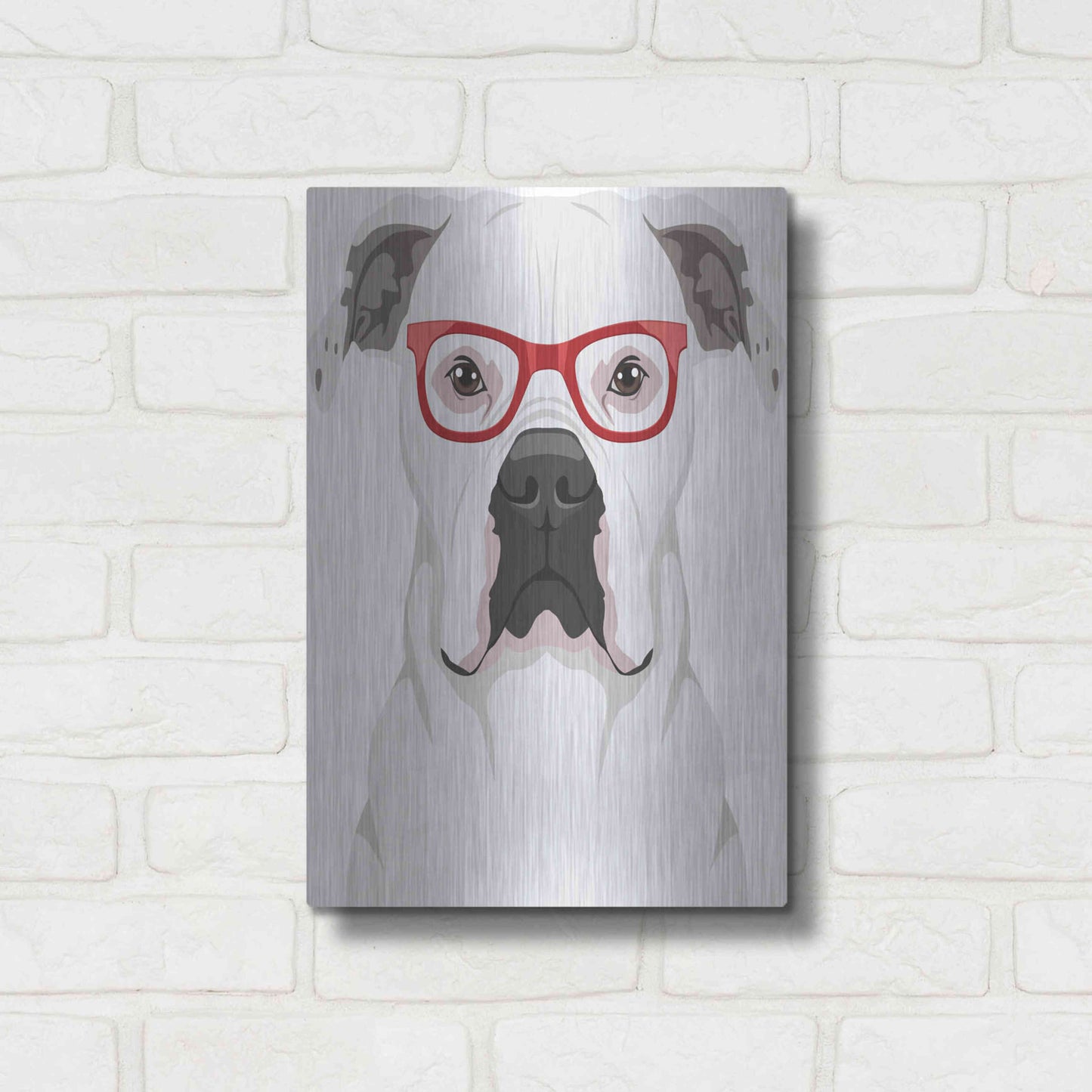 Luxe Metal Art 'American Bulldog Wearing Hipster Glasses' by Olga and Alexey Drozdov, Metal Wall Art,12x16