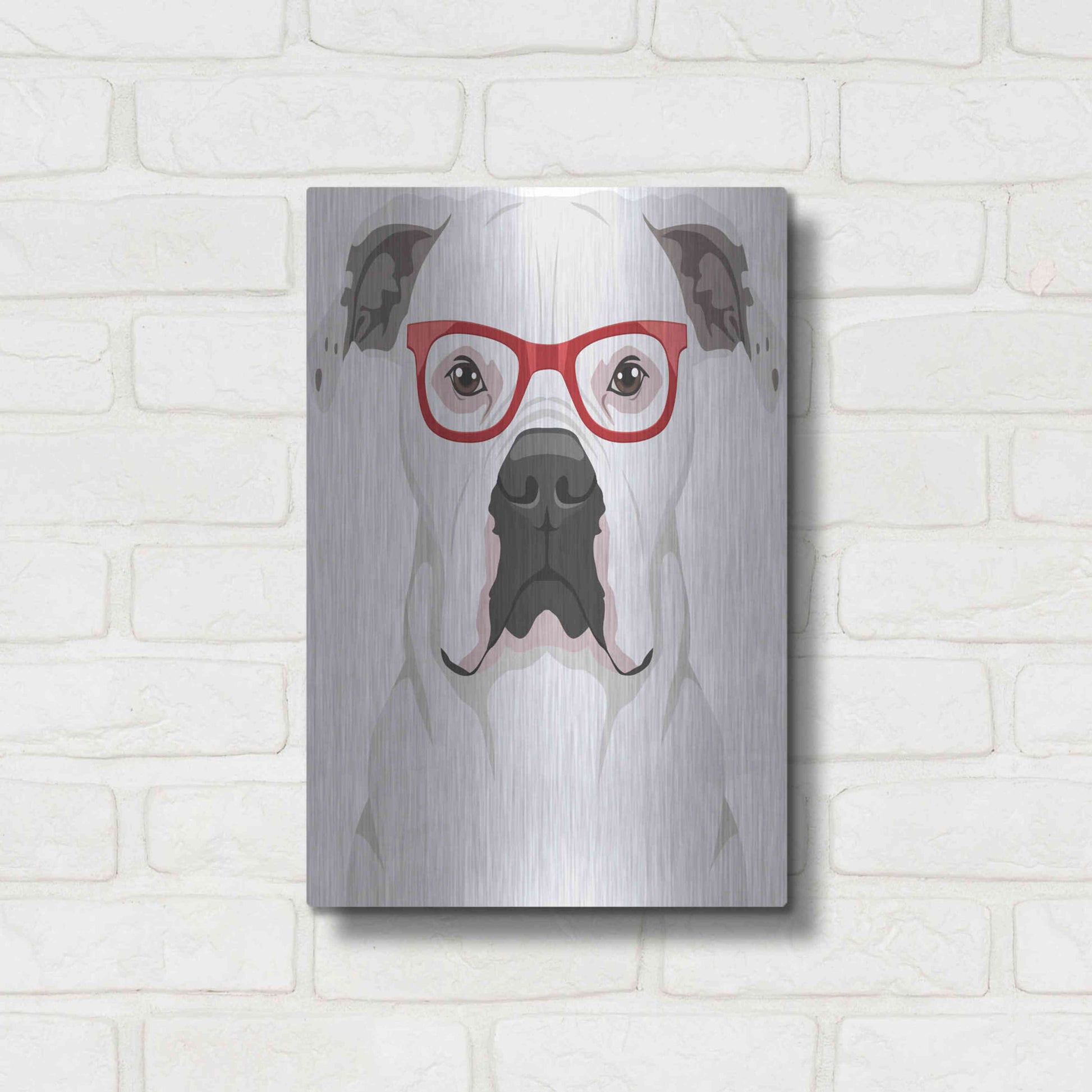 Luxe Metal Art 'American Bulldog Wearing Hipster Glasses' by Olga and Alexey Drozdov, Metal Wall Art,12x16