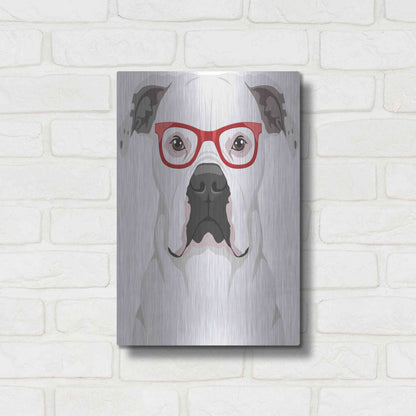 Luxe Metal Art 'American Bulldog Wearing Hipster Glasses' by Olga and Alexey Drozdov, Metal Wall Art,12x16