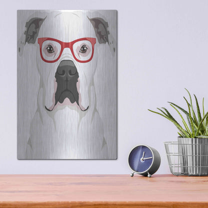 Luxe Metal Art 'American Bulldog Wearing Hipster Glasses' by Olga and Alexey Drozdov, Metal Wall Art,12x16