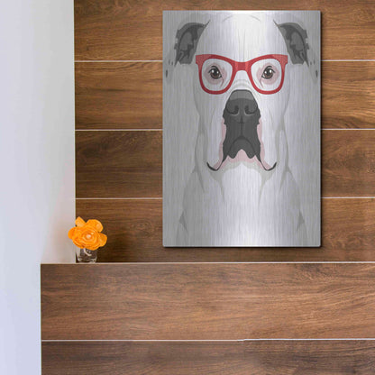 Luxe Metal Art 'American Bulldog Wearing Hipster Glasses' by Olga and Alexey Drozdov, Metal Wall Art,12x16