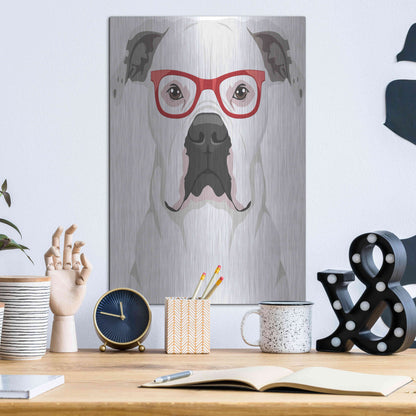 Luxe Metal Art 'American Bulldog Wearing Hipster Glasses' by Olga and Alexey Drozdov, Metal Wall Art,12x16