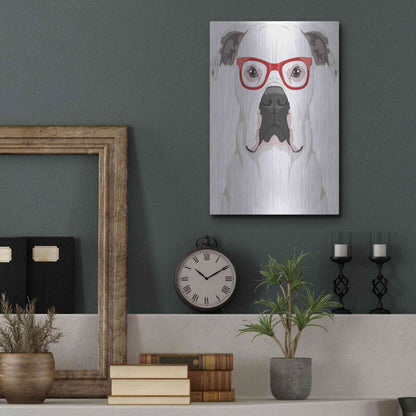 Luxe Metal Art 'American Bulldog Wearing Hipster Glasses' by Olga and Alexey Drozdov, Metal Wall Art,12x16