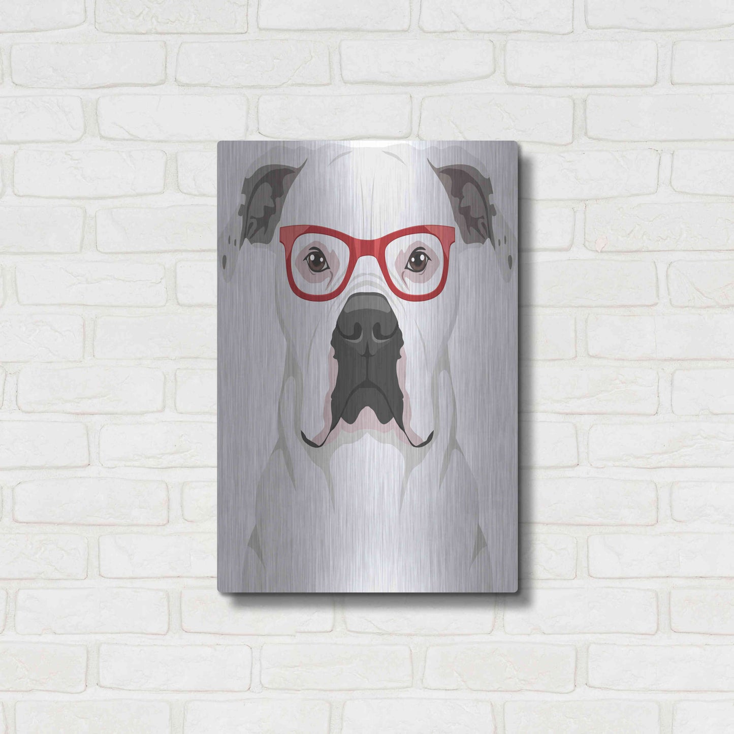 Luxe Metal Art 'American Bulldog Wearing Hipster Glasses' by Olga and Alexey Drozdov, Metal Wall Art,16x24