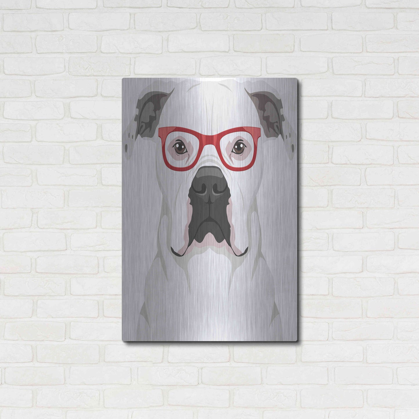 Luxe Metal Art 'American Bulldog Wearing Hipster Glasses' by Olga and Alexey Drozdov, Metal Wall Art,24x36