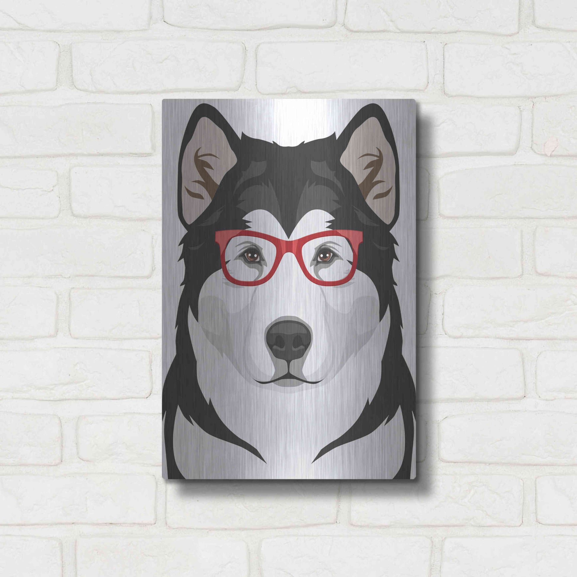 Luxe Metal Art 'Alaskan Malamute Wearing Hipster Glasses' by Olga and Alexey Drozdov, Metal Wall Art,12x16