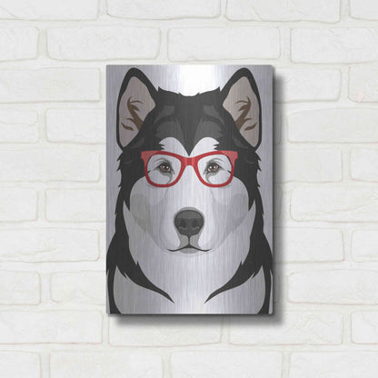 Luxe Metal Art 'Alaskan Malamute Wearing Hipster Glasses' by Olga and Alexey Drozdov, Metal Wall Art,12x16