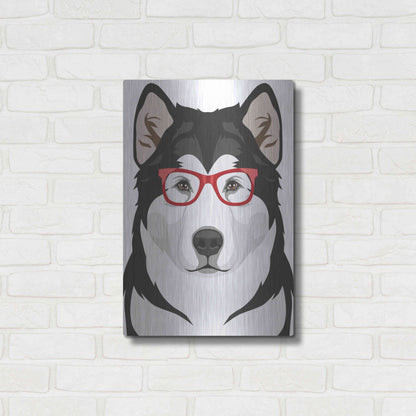 Luxe Metal Art 'Alaskan Malamute Wearing Hipster Glasses' by Olga and Alexey Drozdov, Metal Wall Art,16x24