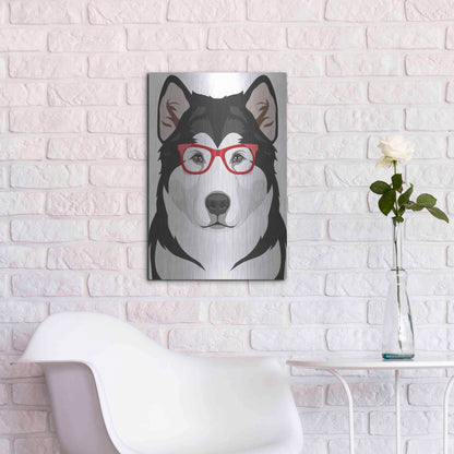 Luxe Metal Art 'Alaskan Malamute Wearing Hipster Glasses' by Olga and Alexey Drozdov, Metal Wall Art,16x24