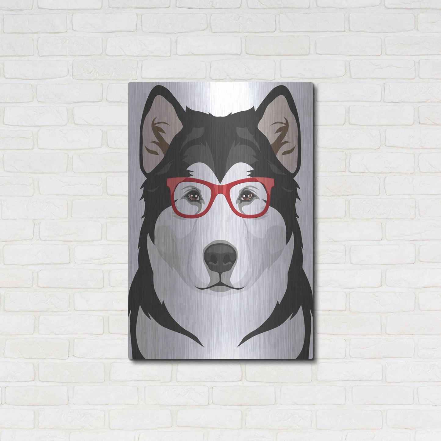 Luxe Metal Art 'Alaskan Malamute Wearing Hipster Glasses' by Olga and Alexey Drozdov, Metal Wall Art,24x36