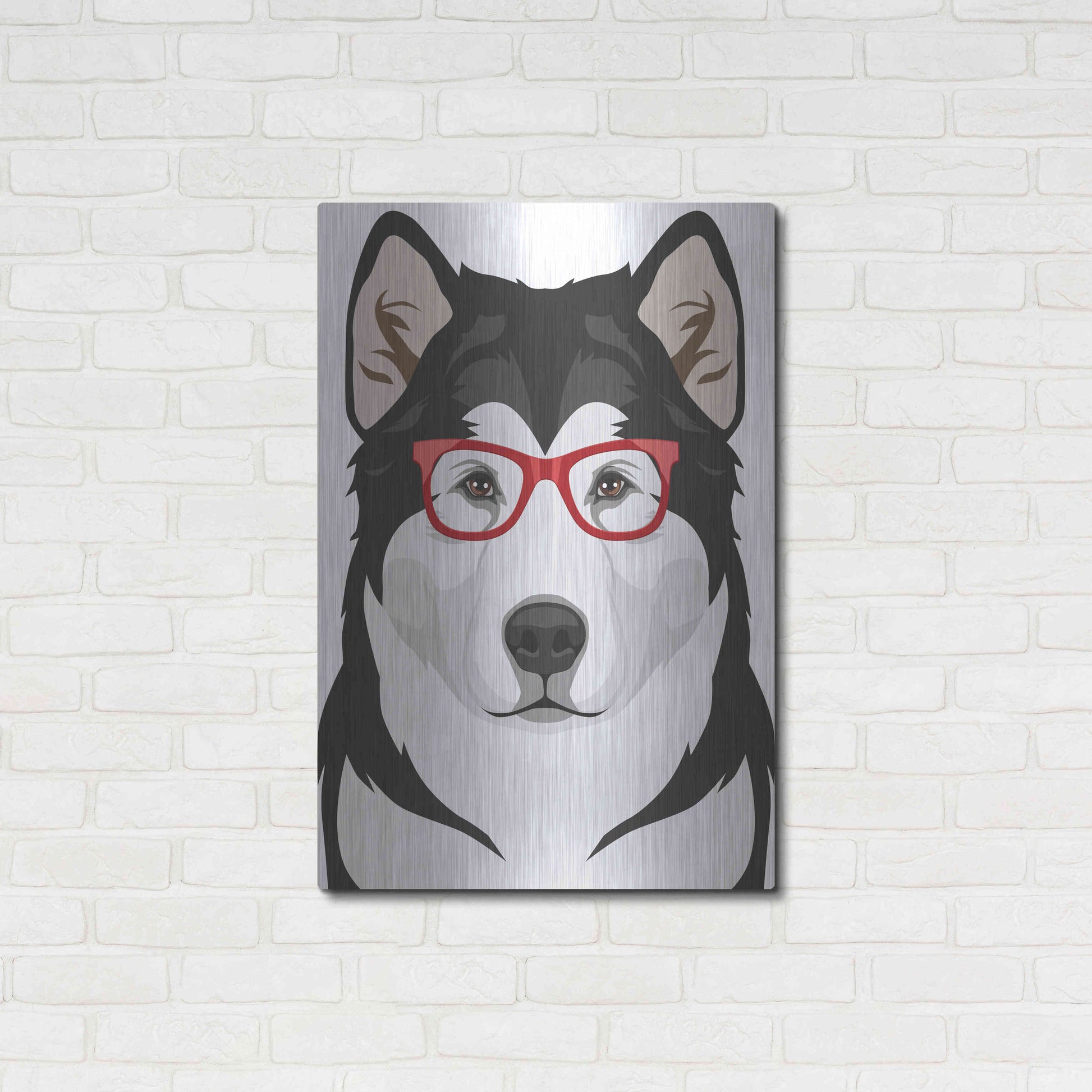 Luxe Metal Art 'Alaskan Malamute Wearing Hipster Glasses' by Olga and Alexey Drozdov, Metal Wall Art,24x36