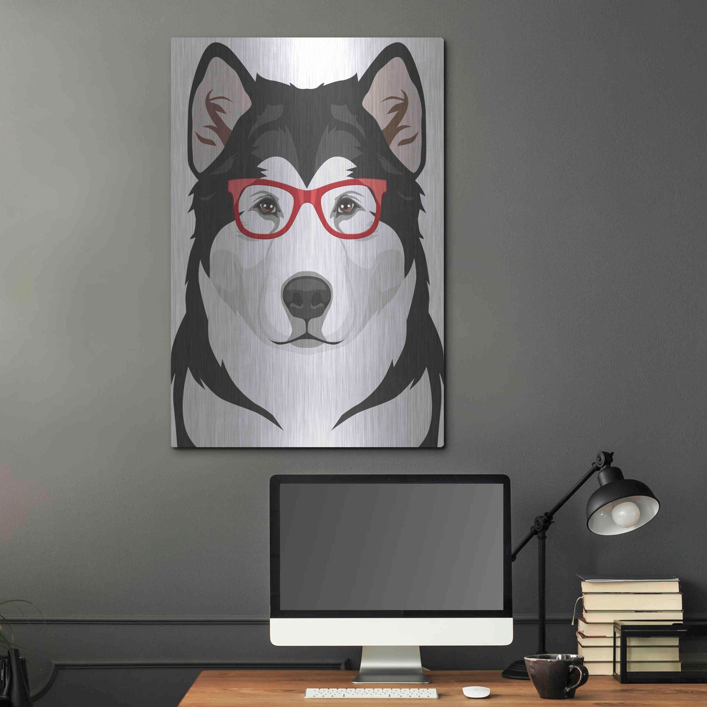 Luxe Metal Art 'Alaskan Malamute Wearing Hipster Glasses' by Olga and Alexey Drozdov, Metal Wall Art,24x36